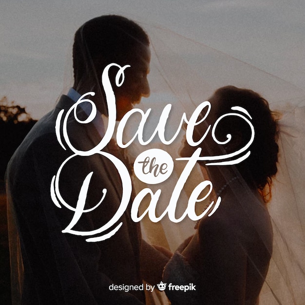 Free vector save the date lettering on photo background