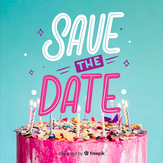 Free vector save the date lettering on photo background