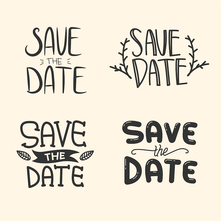 Free Vector save the date lettering set