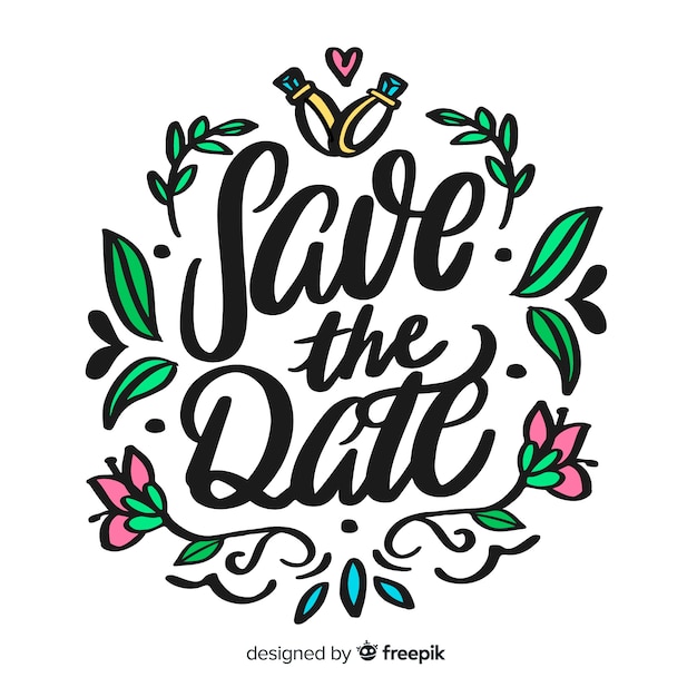 Save the date lettering on white background