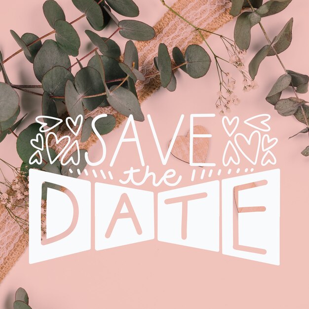 Save the date lettering with leaves