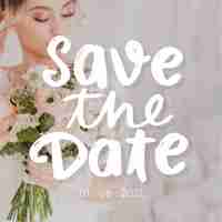 Free vector save the date lettering with photo of bride