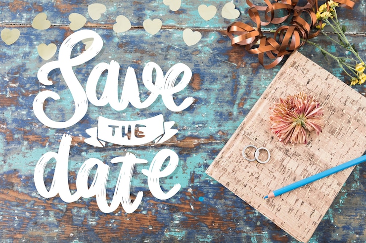 Free Vector save the date lettering with photo of cute notebook