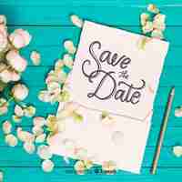 Free vector save the date lettering with photo