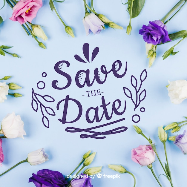 Free vector save the date lettering with photo