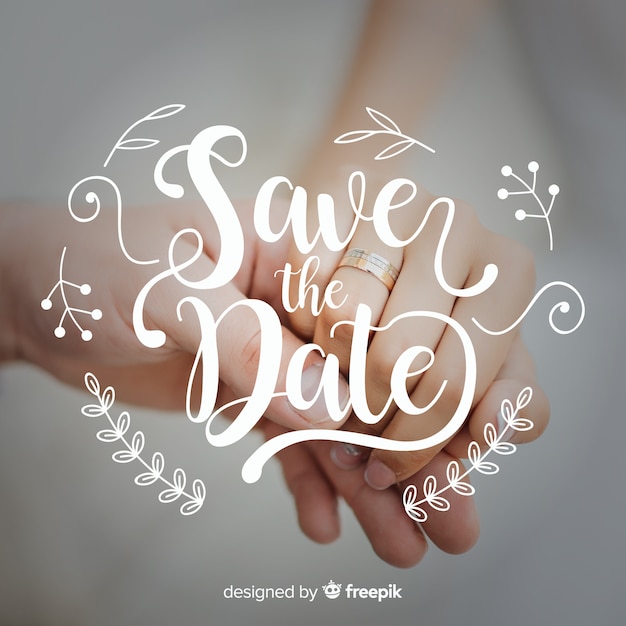 Free vector save the date lettering with photo