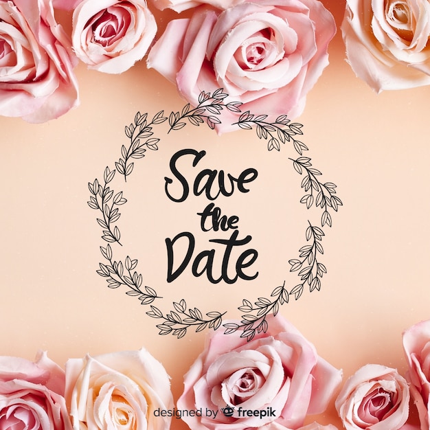 Free vector save the date lettering with photo