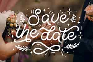 Free vector save the date lettering with photo