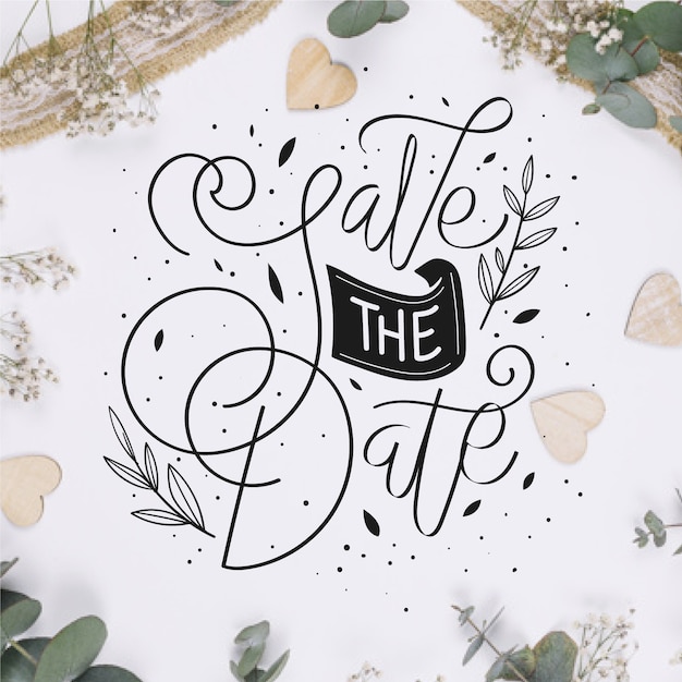 Free vector save the date lettering with photo