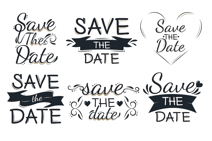 Free Vector save the date lovely lettering set