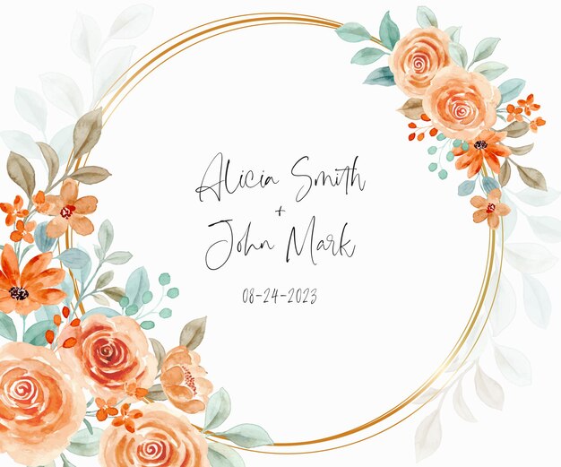 Save the date Watercolor rose flower frame