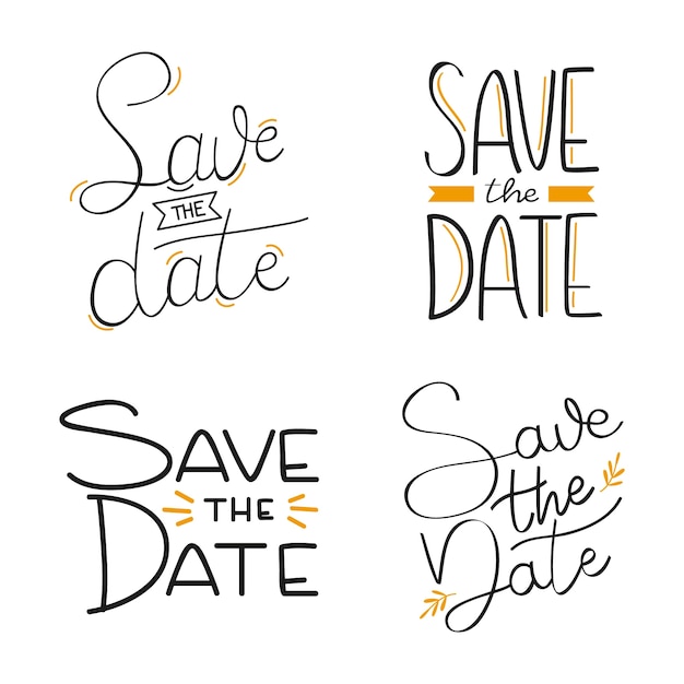 Free vector save the date wedding lettering collection