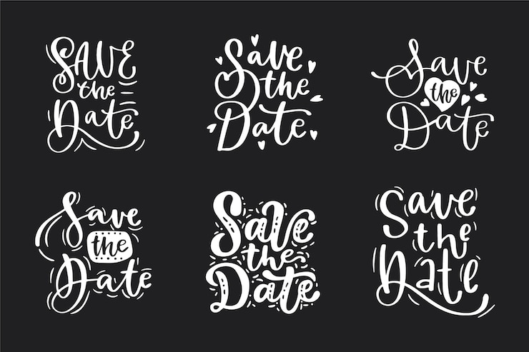 Free Vector save the date wedding lettering collection