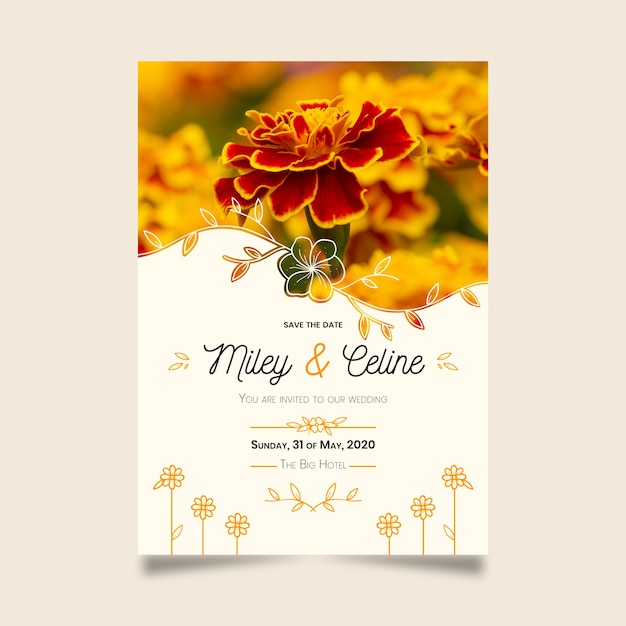 Save the date with beautiful golden flowers