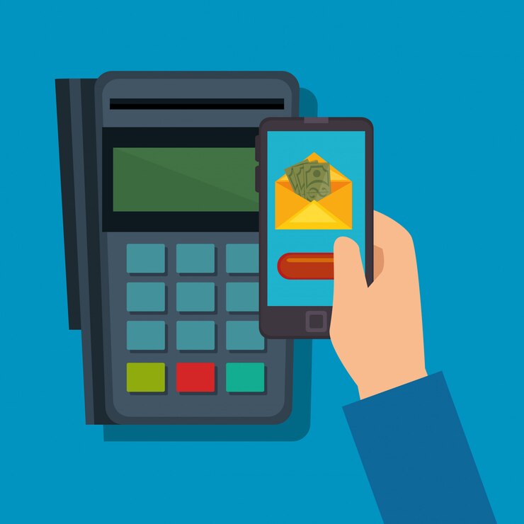 Free Vector save money on line with smartphone