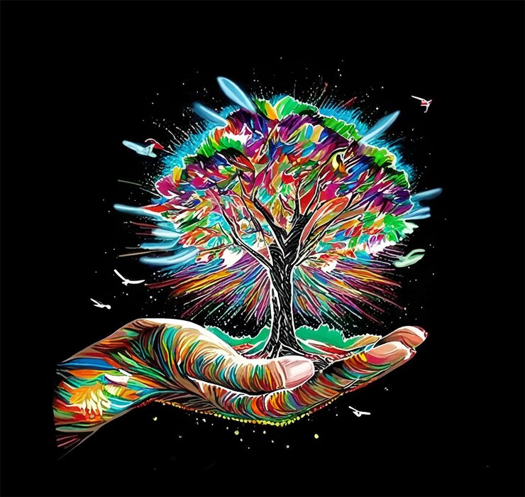 Free Vector save nature human hand holding tree against white background ecology and earth day concept