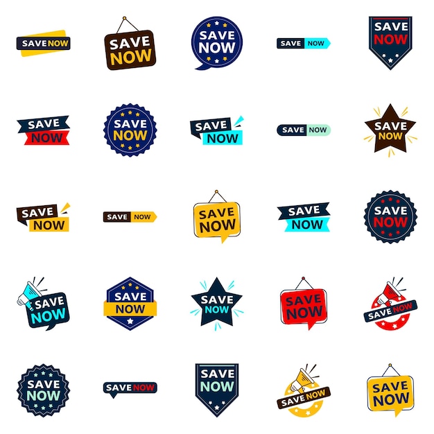 Бесплатное векторное изображение Сохраните сейчас 25 свежих типографских дизайнов для обновленной сберегательной кампании