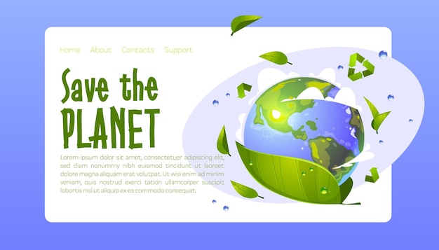 Free vector save the planet cartoon landing eco conservation