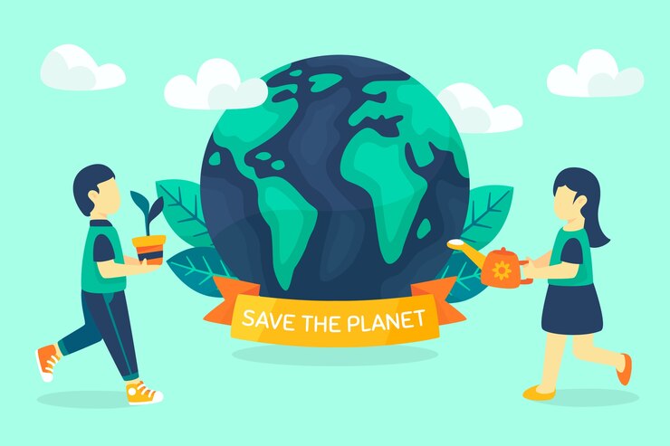 Free Vector save the planet concept earth and ribbon
