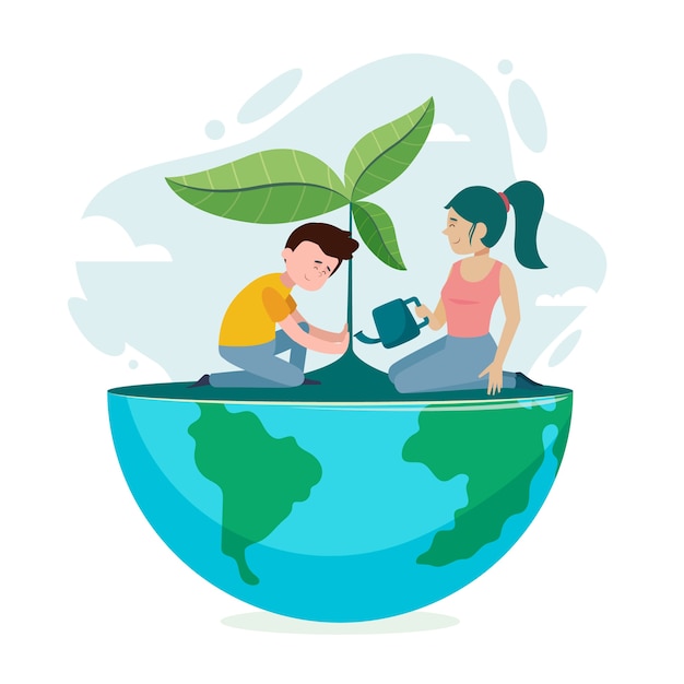 Free vector save the planet concept illustration with man and woman