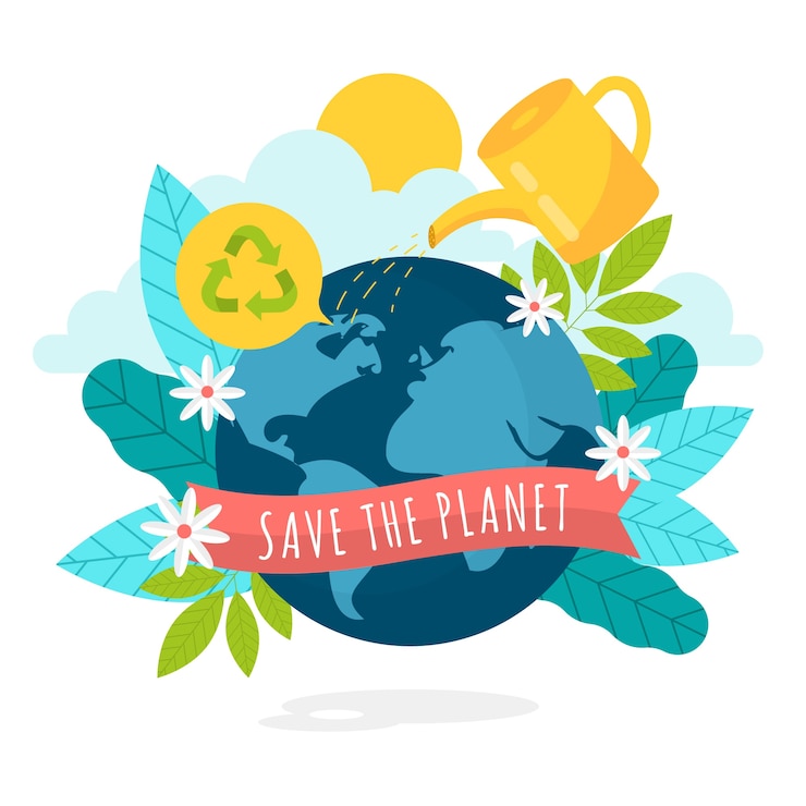 Free Vector save the planet concept with the earth and leaves