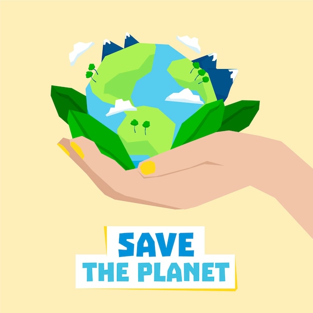 Free vector save the planet concept with hand holding earth