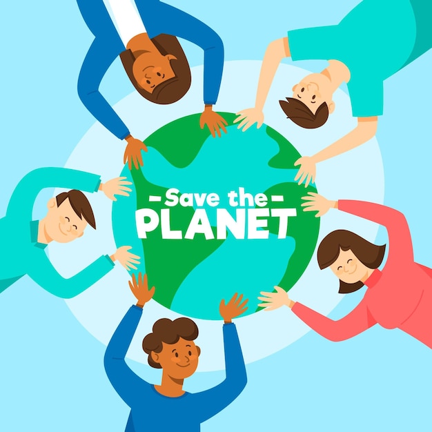 Save the planet concept with people holding globe