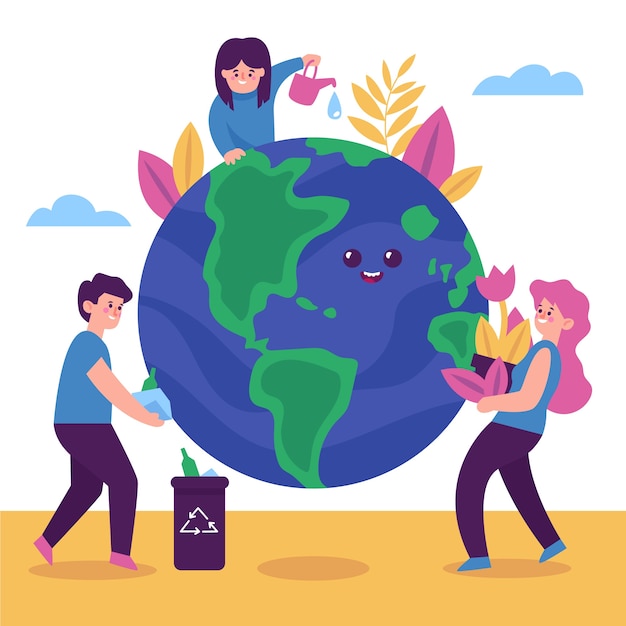 Free vector save the planet concept with people illustrated