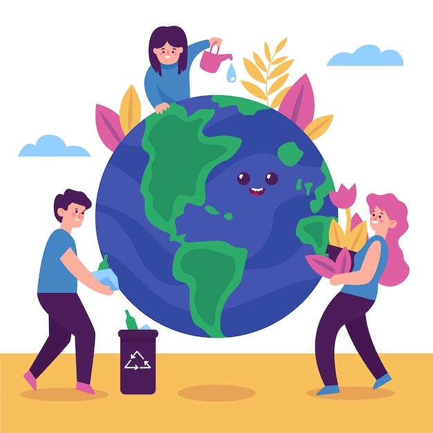 Save the planet concept with people illustrated