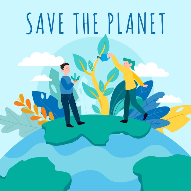 Save the planet concept  with people and nature
