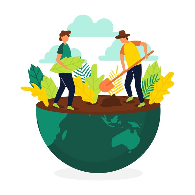 Save the planet concept with people planting vegetation