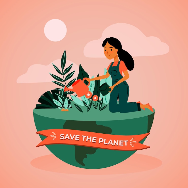 मुफ़्त वेक्टर save the planet concept with woman and earth