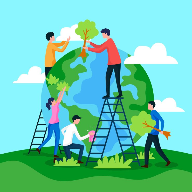 Free Vector save the planet  people restoring the earth