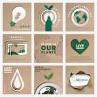 Free vector save the planet templates for world environment day campaign set