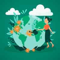 Бесплатное векторное изображение Сохранить концепцию планеты с женщиной полива земли