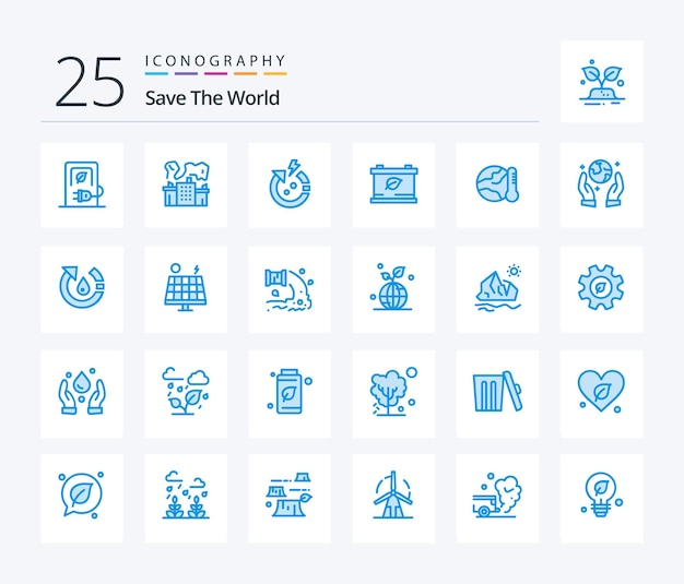 Бесплатное векторное изображение save the world 25 пакет значков синего цвета, включающий экологический зеленый энергосберегающий мир