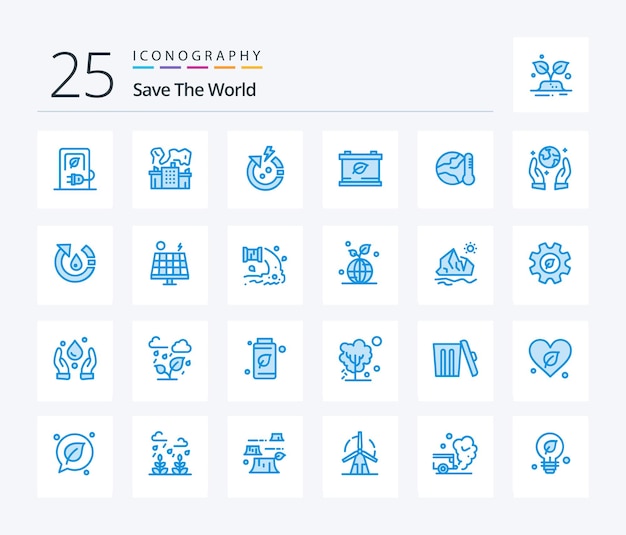 無料ベクター 世界を救え環境グリーンパワーセーブワールドを含む25個のブルーカラーアイコンパック