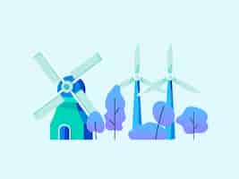 無料ベクター 風力発電による省エネルギー