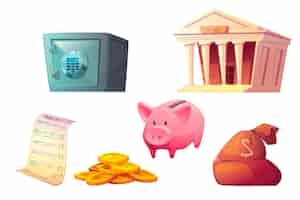 Free vector saving money cartoon icon, piggy bank safe deposit