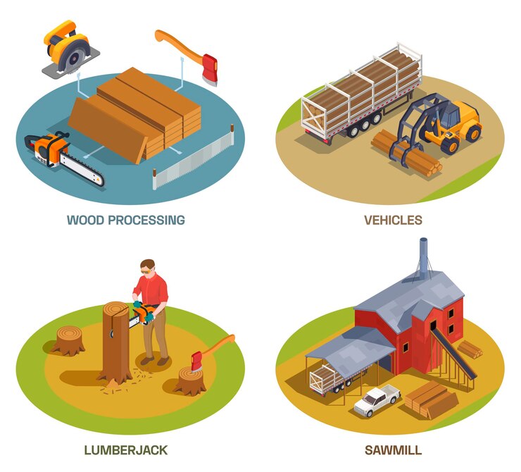 Free Vector sawmill industry illustration set