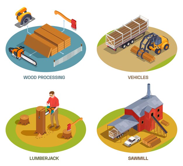 Sawmill industry illustration set