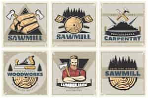 Free vector sawmill small posters set