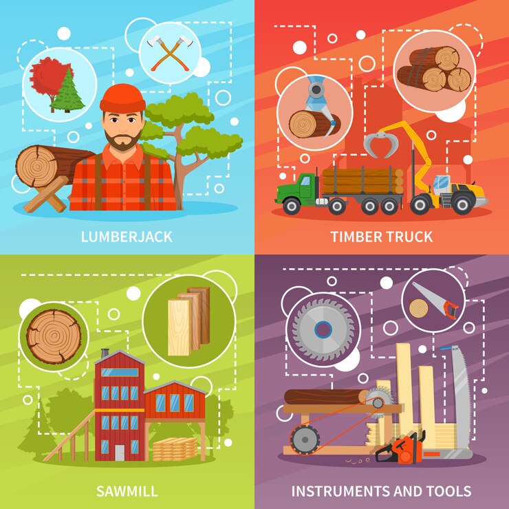 Free Vector sawmill timber compositions set
