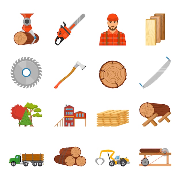 Free vector sawmill timber icon set