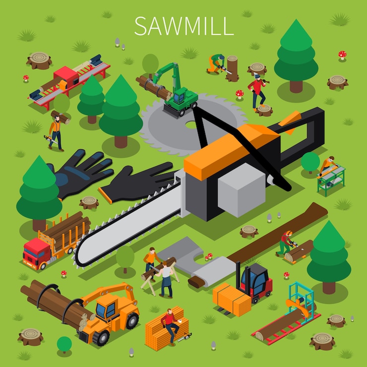 Free Vector sawmill timber mill lumberjack isometric composition