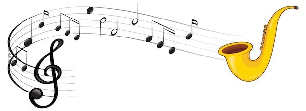 Un sassofono con note musicali su sfondo bianco