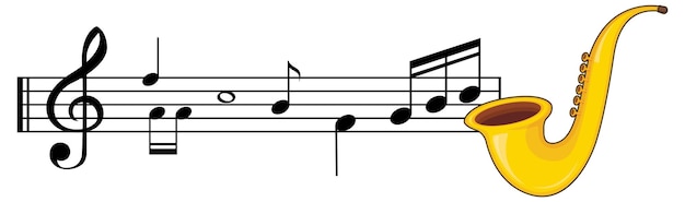 Саксофон с нотами на белом фоне