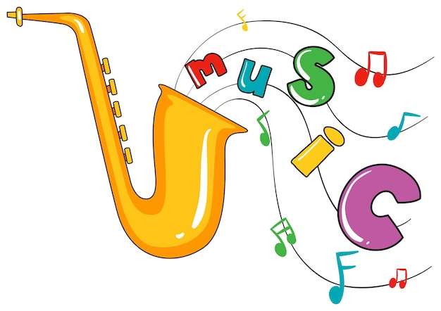 Free vector saxophone and word music on white background