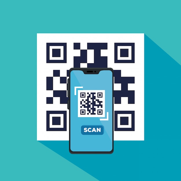 отсканируйте код QR с дизайном иллюстрации смартфона