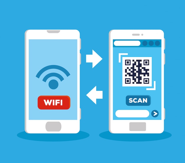 스마트 폰 일러스트 디자인으로 QR 코드 스캔